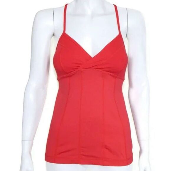 Very nice LULULEMON Hot Tomato Red Classic Cross Back Tank Top Womens size 4 GO - Picture 2 of 9